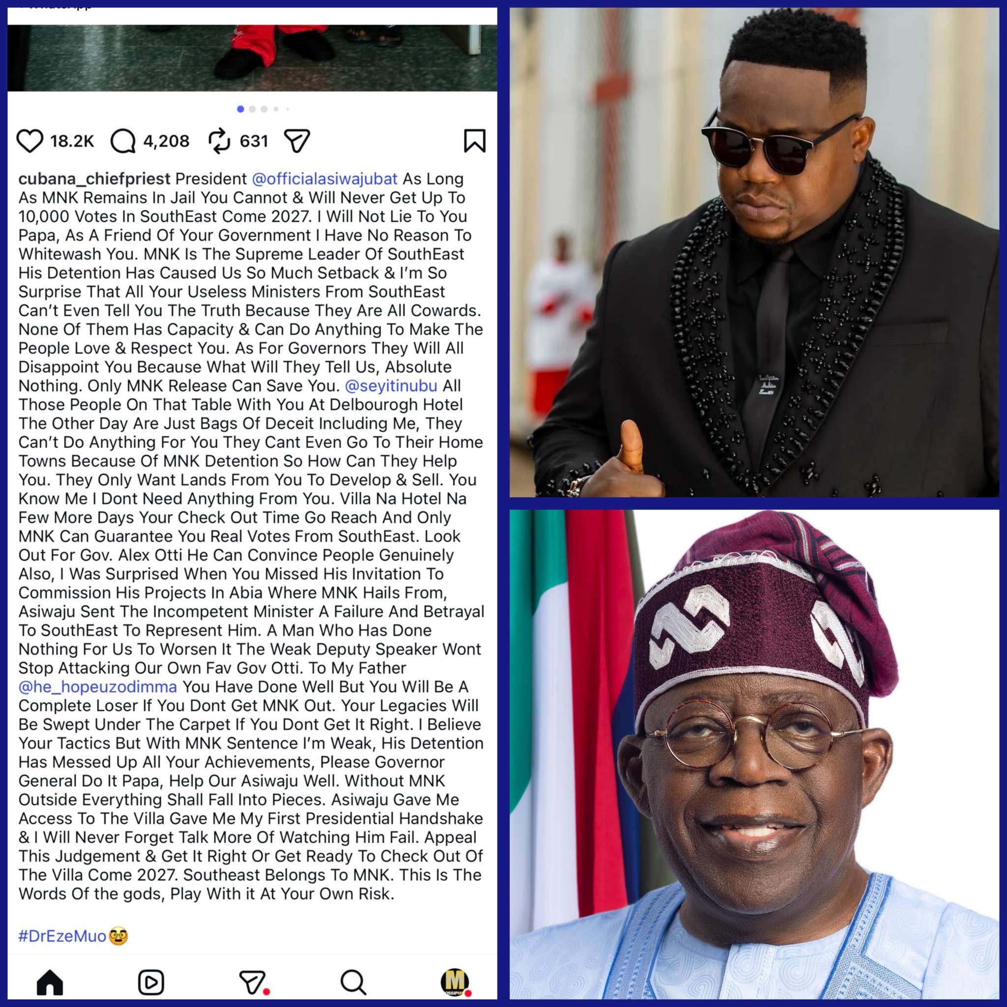 Cubana Chief Priest Warns Tinubu To Free Kanu Or Lose South-East Votes